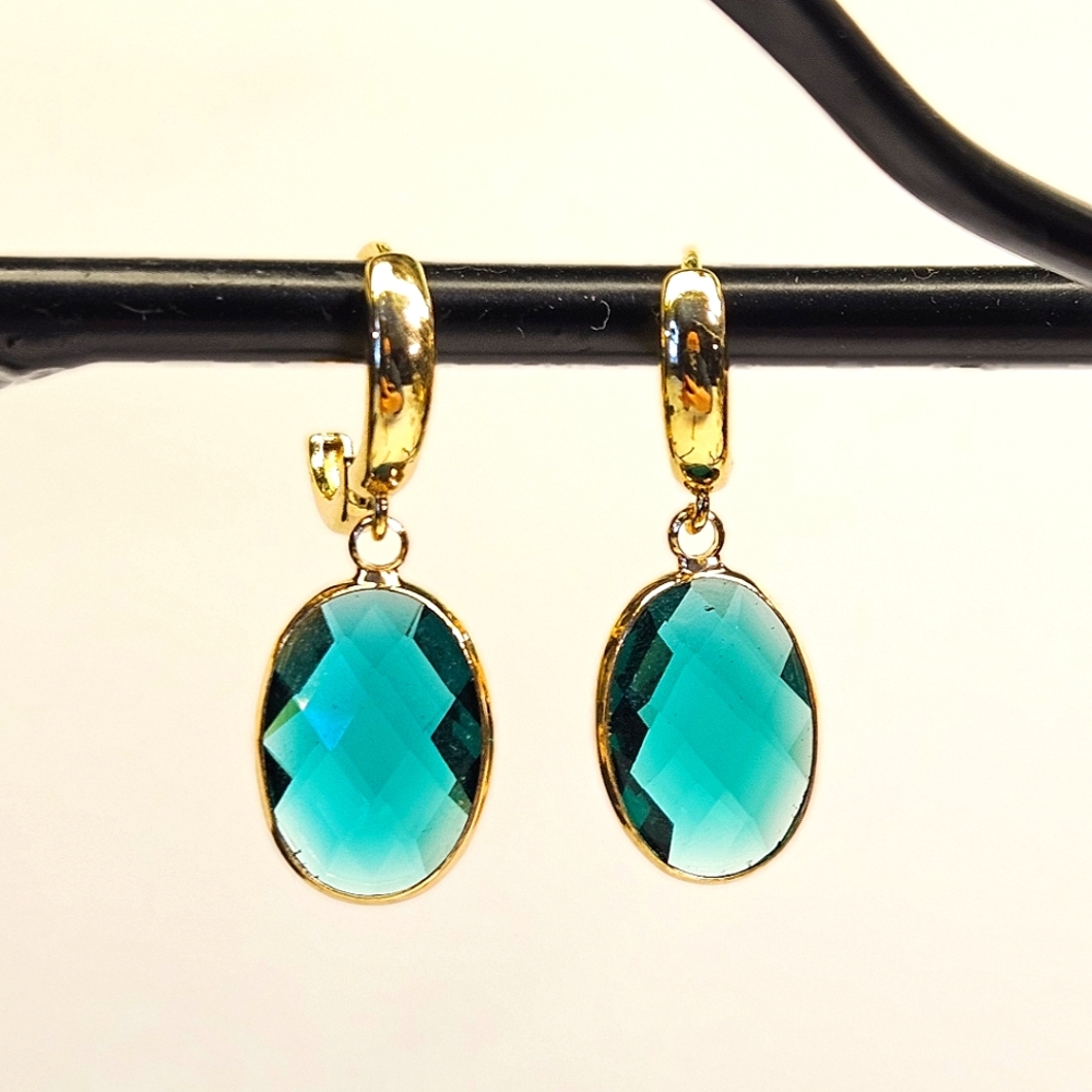 Peacock Green Faceted Glass Huggie Earrings